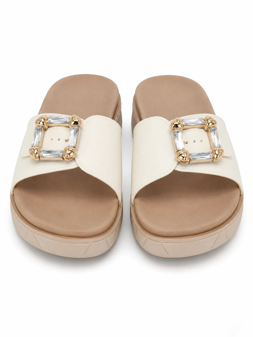 Heleey Crystal Buckle Comfort Slides