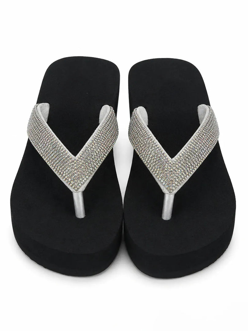 Heleey Crystal Glow Comfort Wedge Flip-Flops
