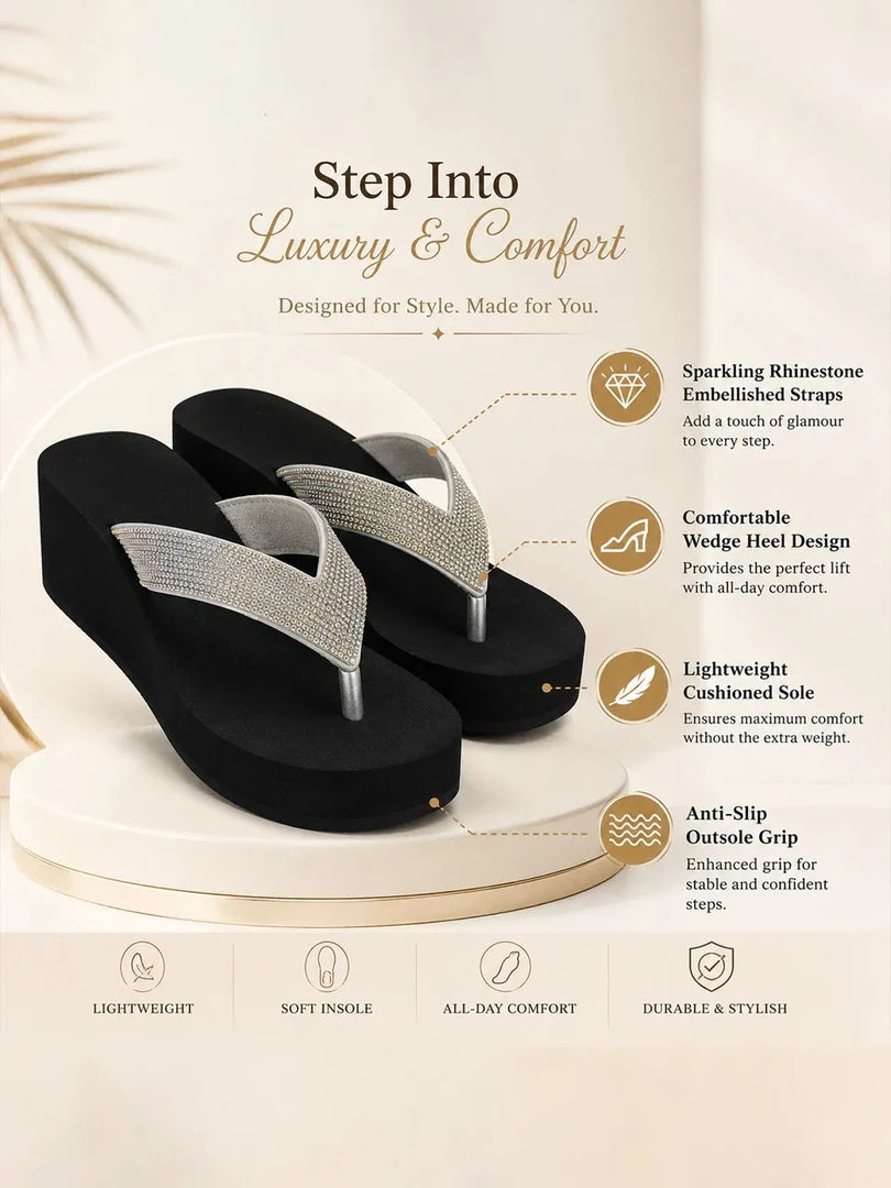 Heleey Crystal Glow Comfort Wedge Flip-Flops