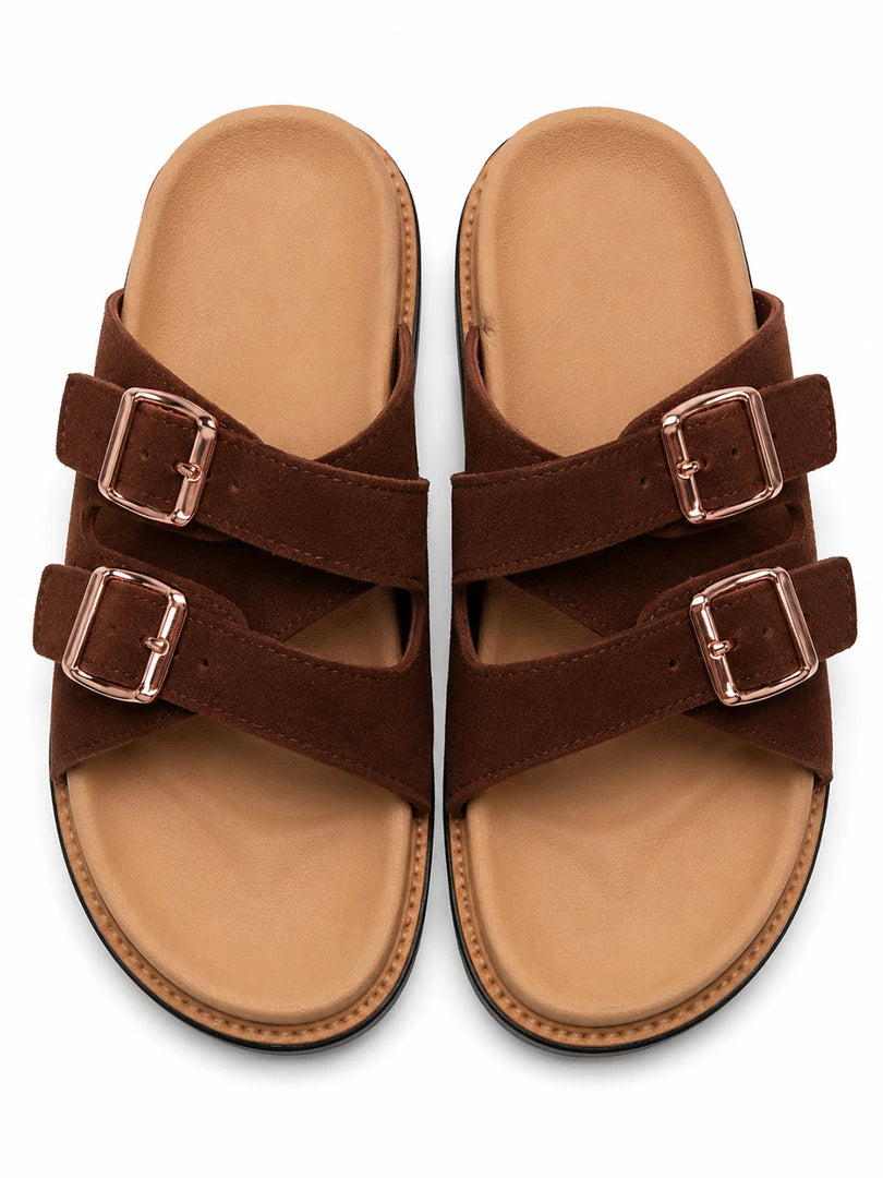Heleey Mocha Luxe Buckle Slides