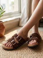 Load image into Gallery viewer, Heleey Mocha Luxe Buckle Slides