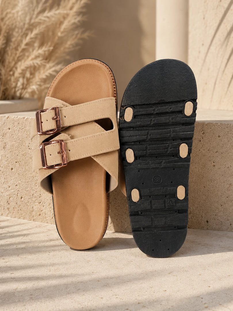 Heleey Sandstone Chic Buckle Slides