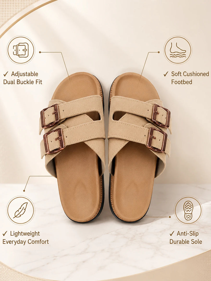 Heleey Sandstone Chic Buckle Slides
