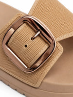 Load image into Gallery viewer, Beige Glow Buckle Slides