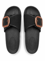 Load image into Gallery viewer, Noir Buckle Comfort Slides