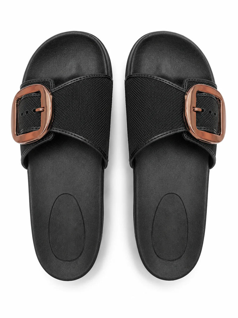 Noir Buckle Comfort Slides