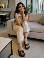 Load image into Gallery viewer, Noir Buckle Comfort Slides