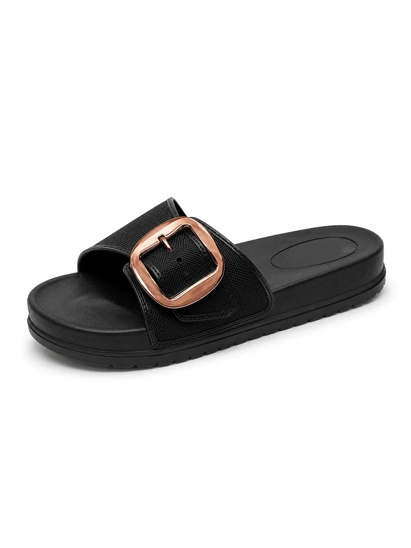 Noir Buckle Comfort Slides