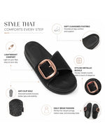 Load image into Gallery viewer, Noir Buckle Comfort Slides