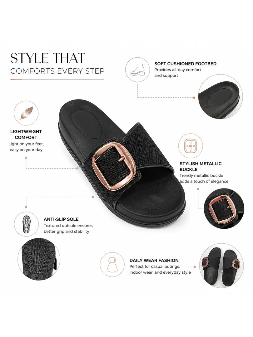 Noir Buckle Comfort Slides
