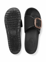 Load image into Gallery viewer, Noir Buckle Comfort Slides