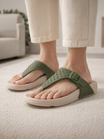 Load image into Gallery viewer, Olive Lace Comfort Thongs