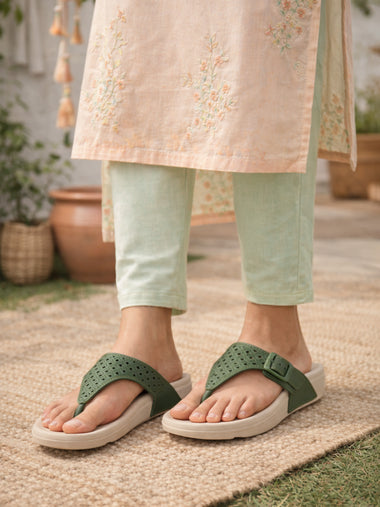 Olive Lace Comfort Thongs