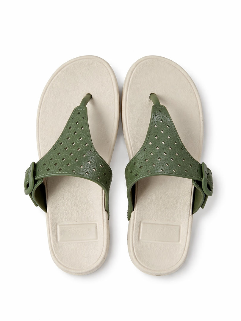 Olive Lace Comfort Thongs