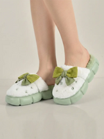 Load image into Gallery viewer, Heleey Mint Cloud Bow Plush Slippers