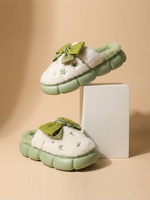 Load image into Gallery viewer, Heleey Mint Cloud Bow Plush Slippers