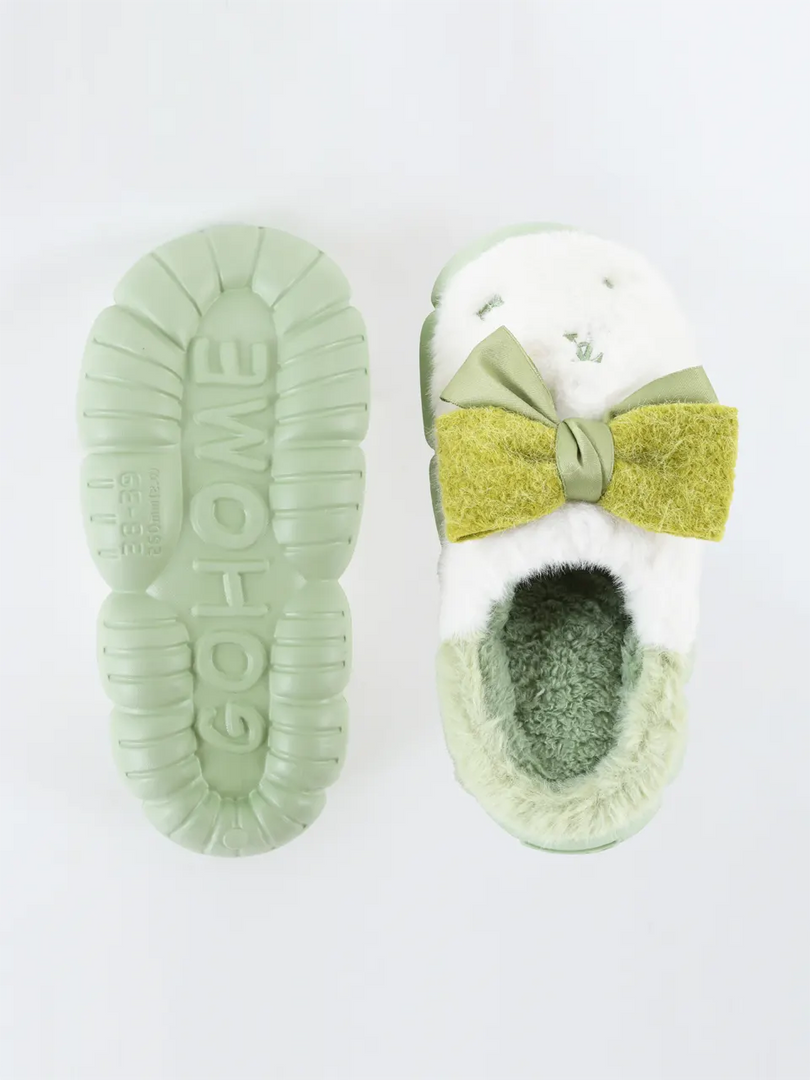 Heleey Mint Cloud Bow Plush Slippers