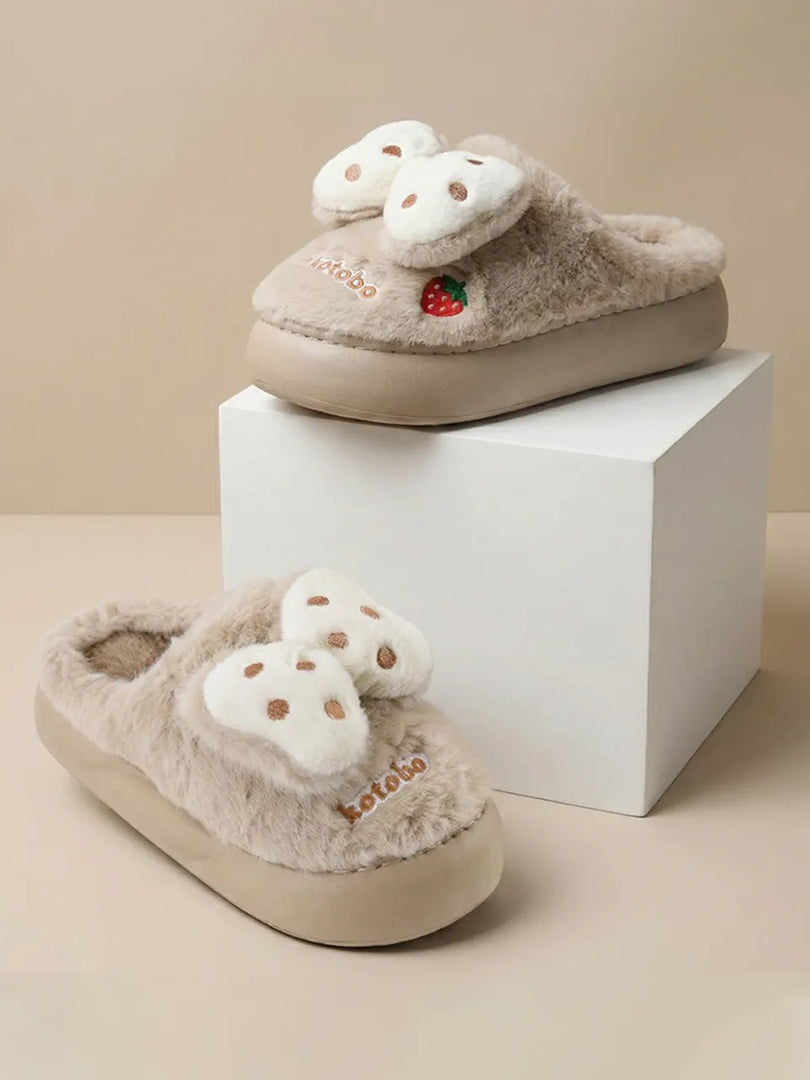 Heleey Cozy Plush Bow Slippers