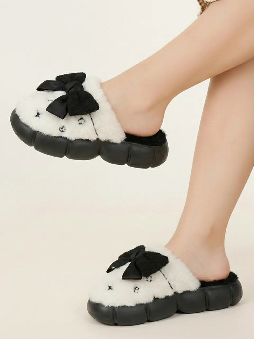 Heleey Classic Black & White Cloud Bow Slippers