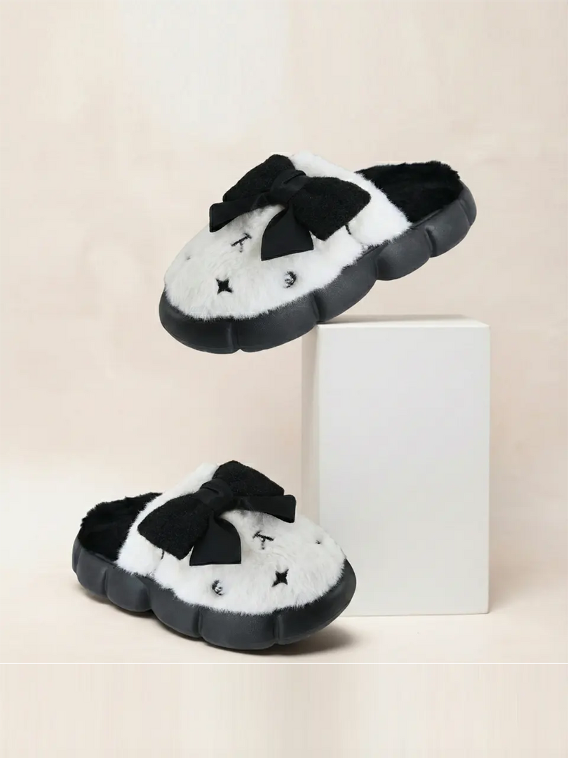 Heleey Classic Black & White Cloud Bow Slippers