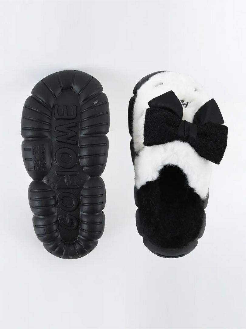 Heleey Classic Black & White Cloud Bow Slippers