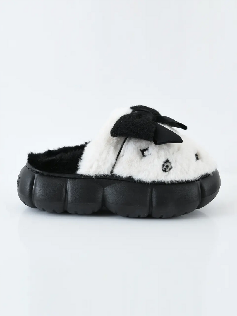 Heleey Classic Black & White Cloud Bow Slippers
