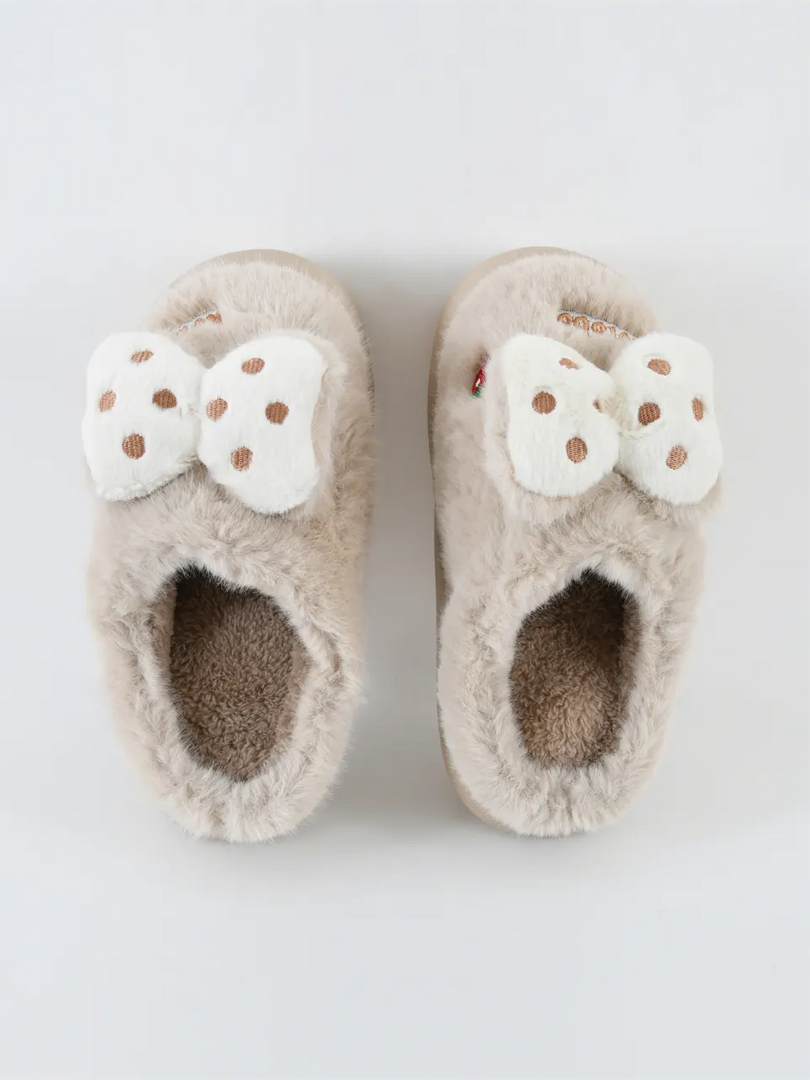 Heleey Cozy Plush Bow Slippers