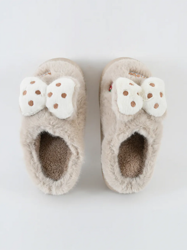 Heleey Cozy Plush Bow Slippers