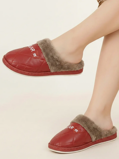Heleey Cozy Red Quilted Winter Slippers