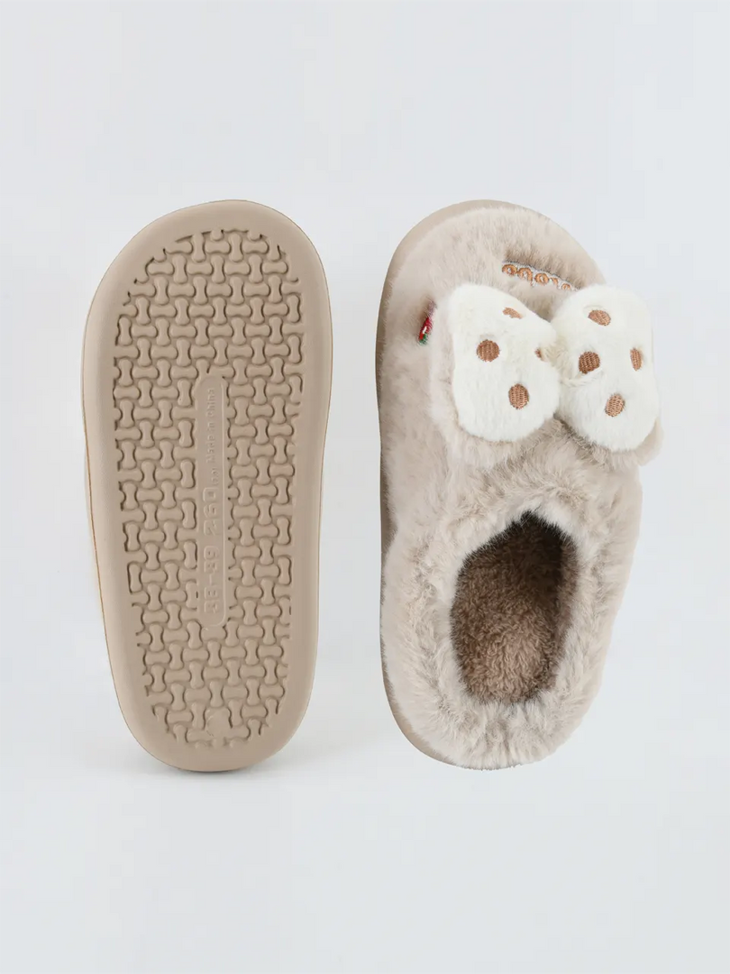 Heleey Cozy Plush Bow Slippers