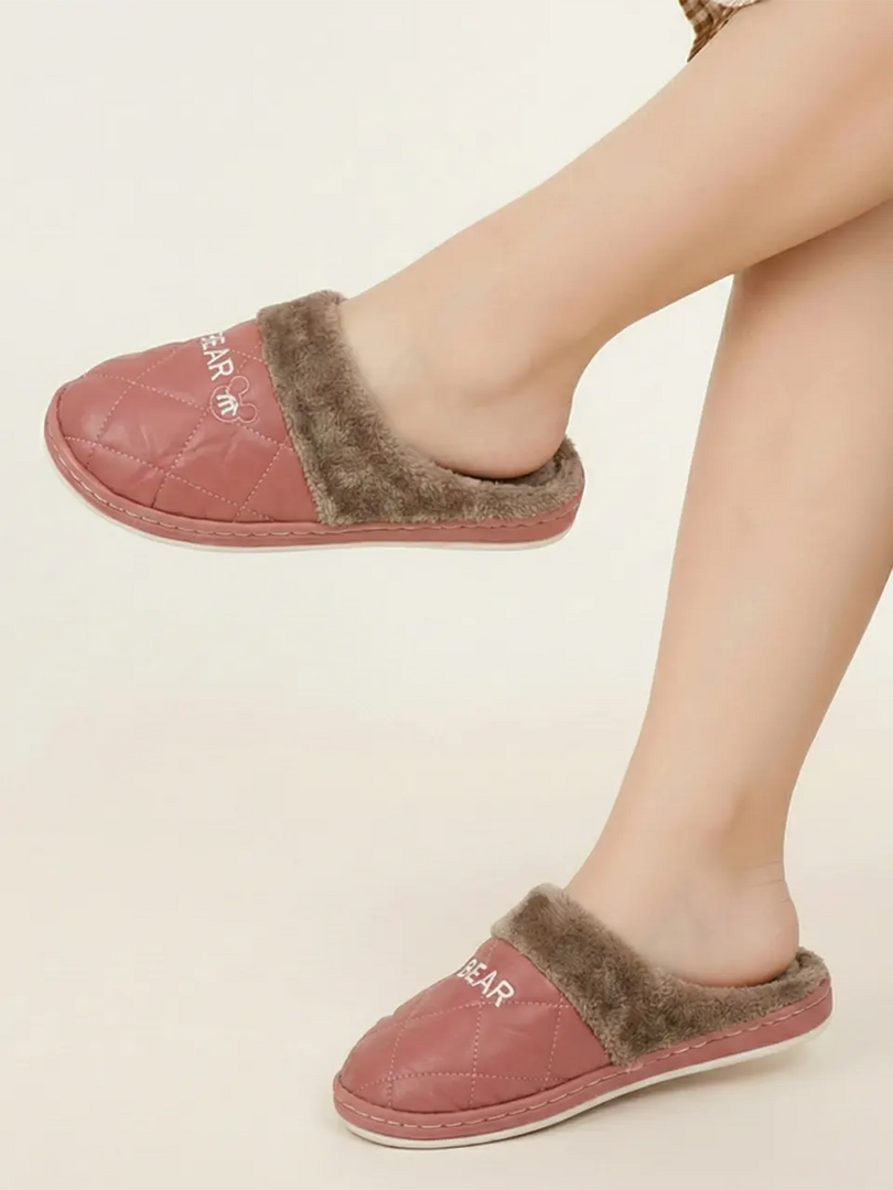Heleey Blush Quilted Fur-Lined Slippers