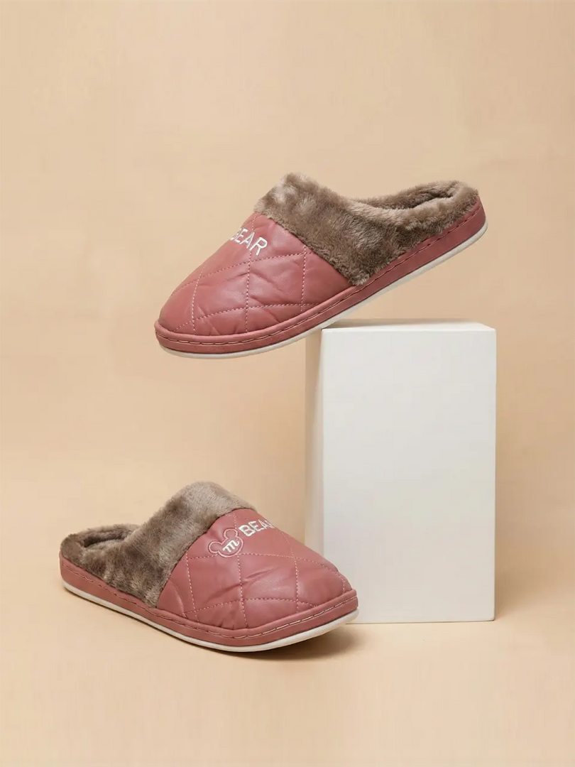 Heleey Blush Quilted Fur-Lined Slippers