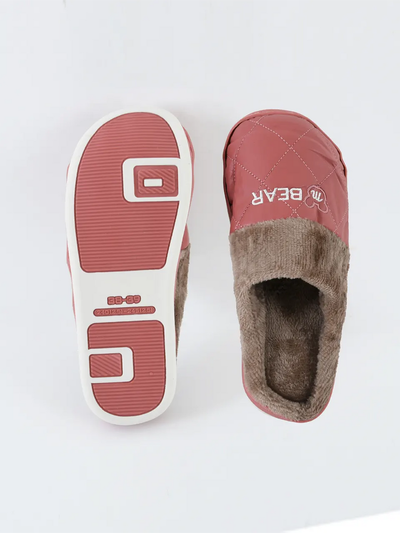 Heleey Blush Quilted Fur-Lined Slippers