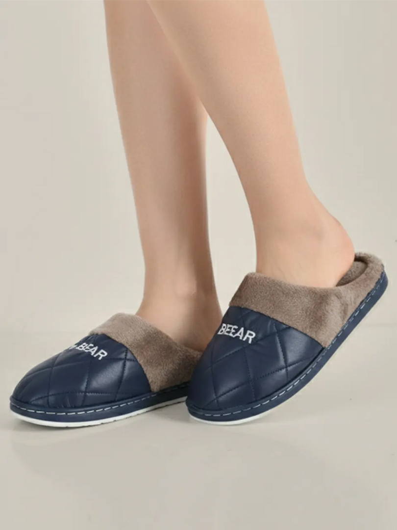 Heleey Navy Quilted Winter Comfort Slippers