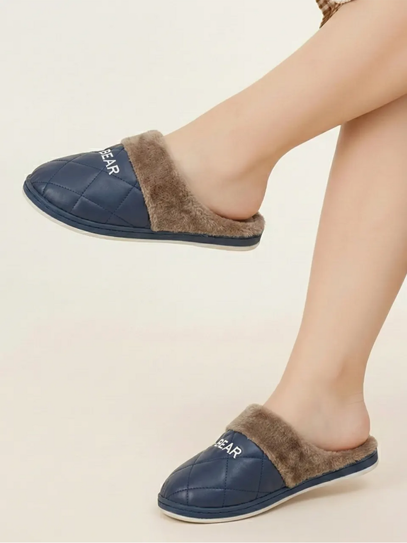 Heleey Navy Quilted Winter Comfort Slippers