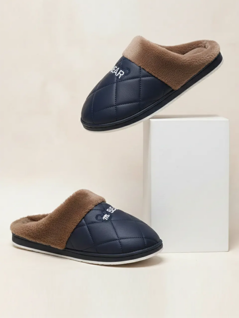 Heleey Navy Quilted Winter Comfort Slippers