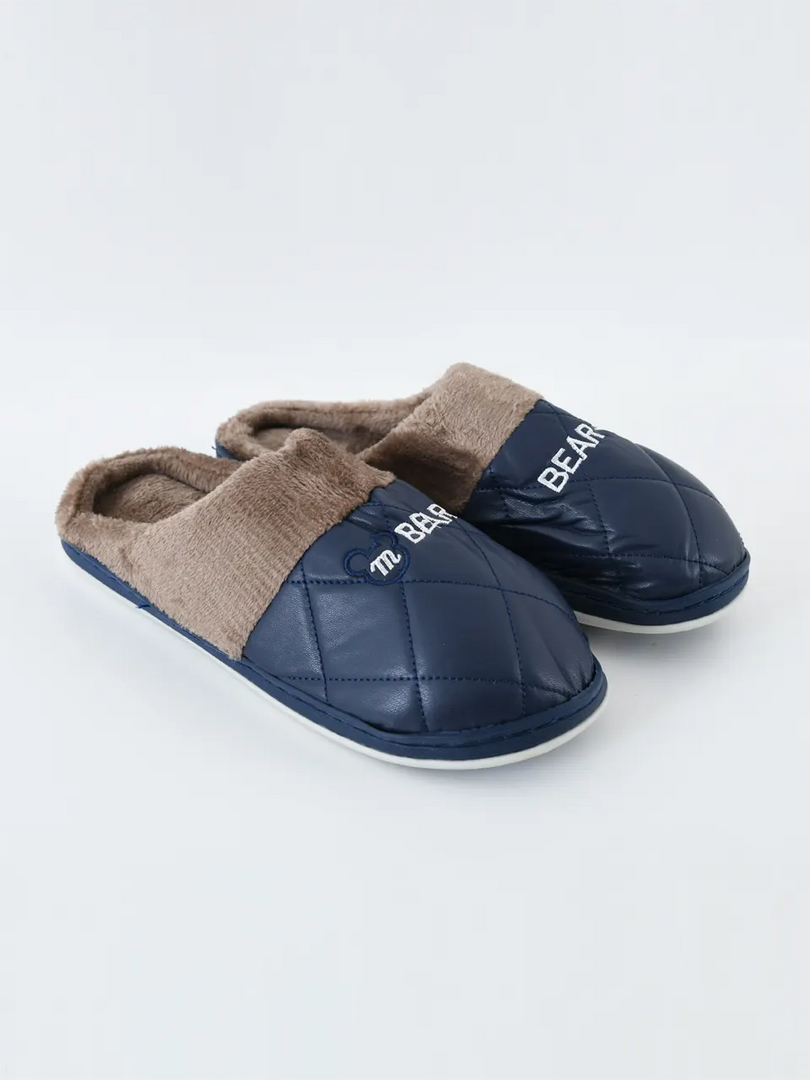 Heleey Navy Quilted Winter Comfort Slippers