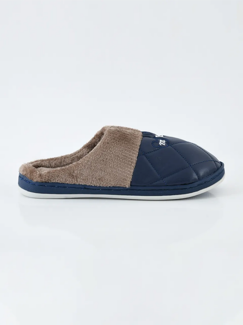 Heleey Navy Quilted Winter Comfort Slippers
