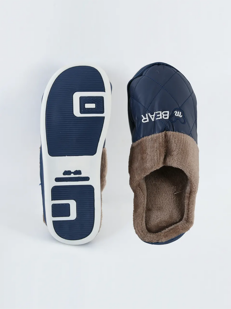 Heleey Navy Quilted Winter Comfort Slippers