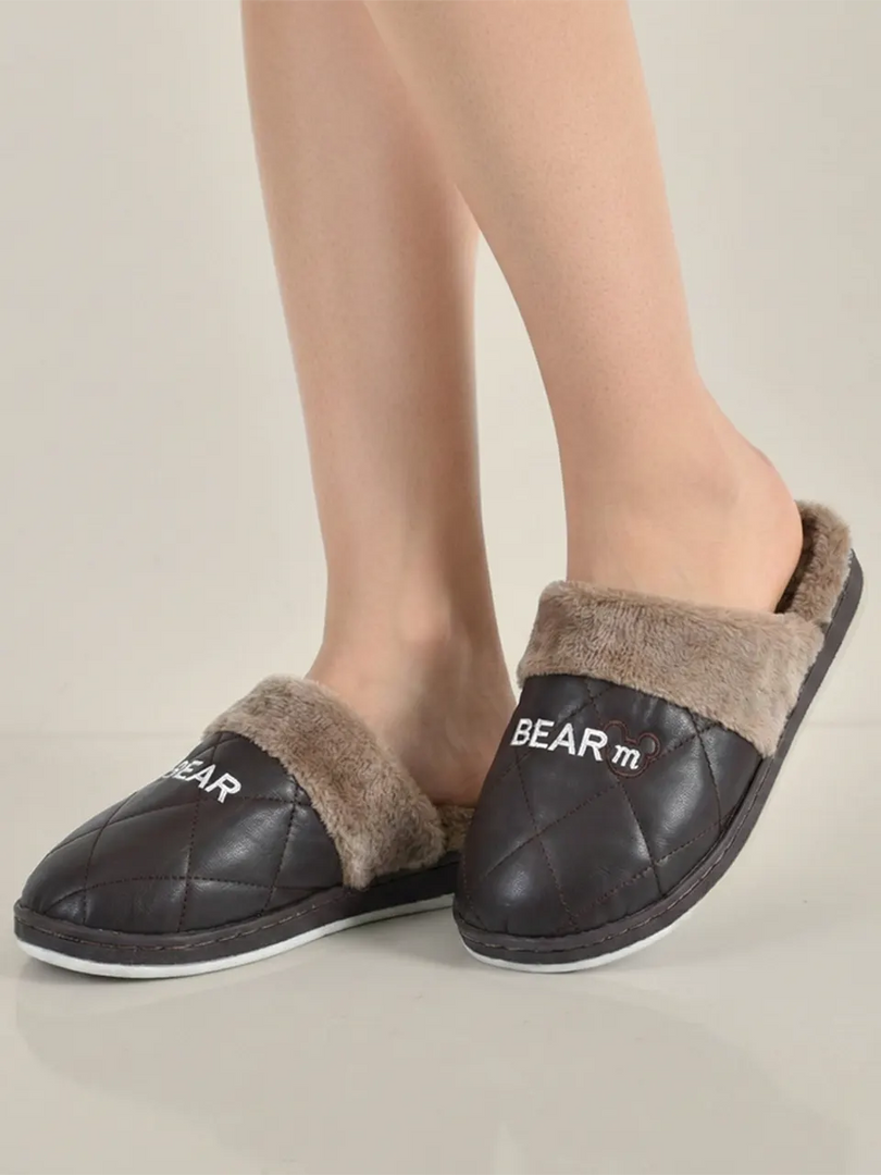 Heleey Chocolate Quilted Fur-Lined Slippers