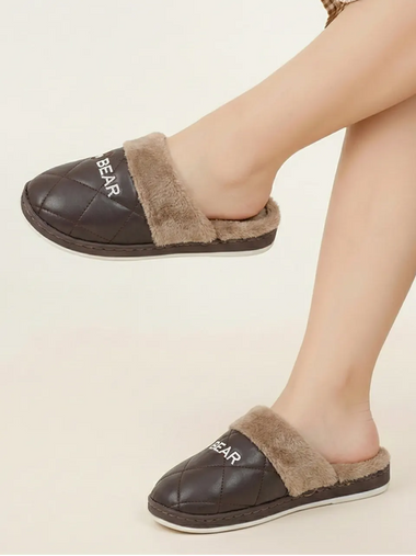 Heleey Chocolate Quilted Fur-Lined Slippers