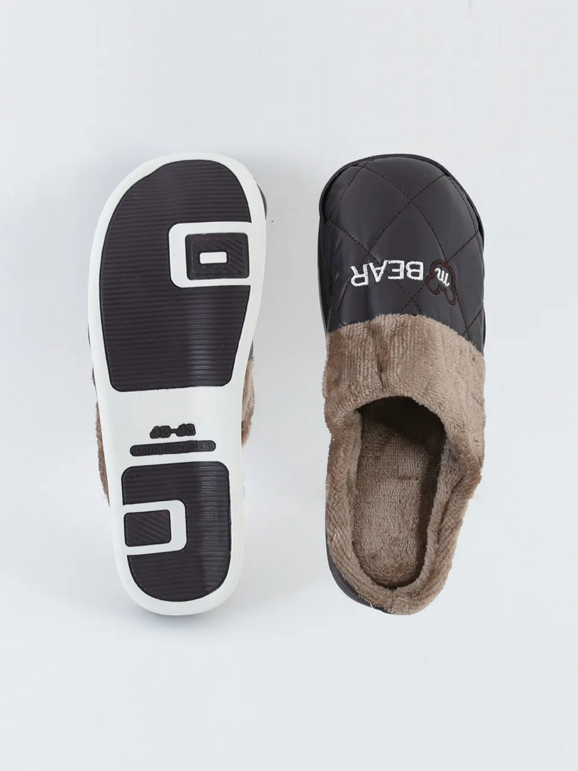 Heleey Chocolate Quilted Fur-Lined Slippers