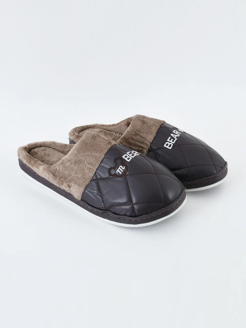 Heleey Chocolate Quilted Fur-Lined Slippers