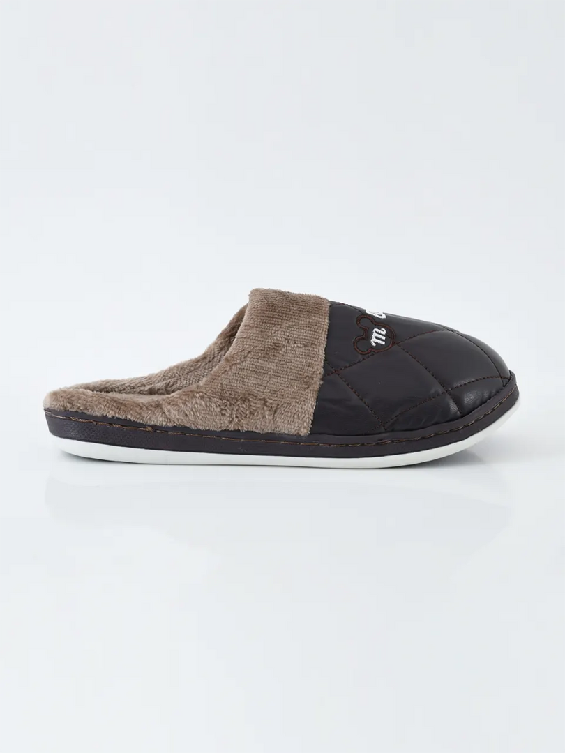 Heleey Chocolate Quilted Fur-Lined Slippers