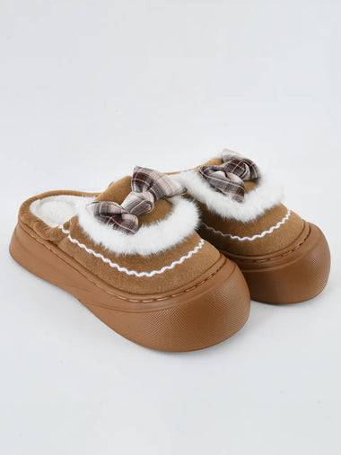 Heleey Cozy Bow Knit Winter Slippers