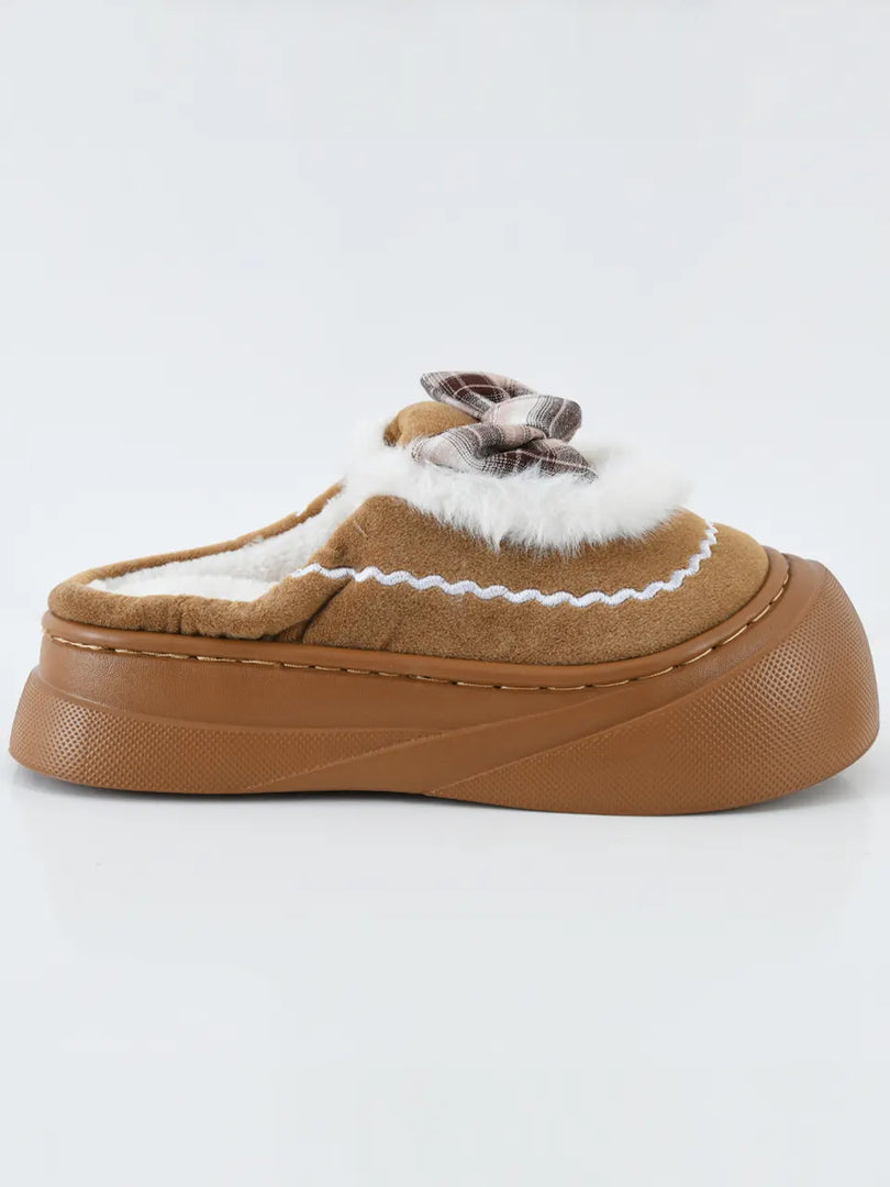 Heleey Cozy Bow Knit Winter Slippers