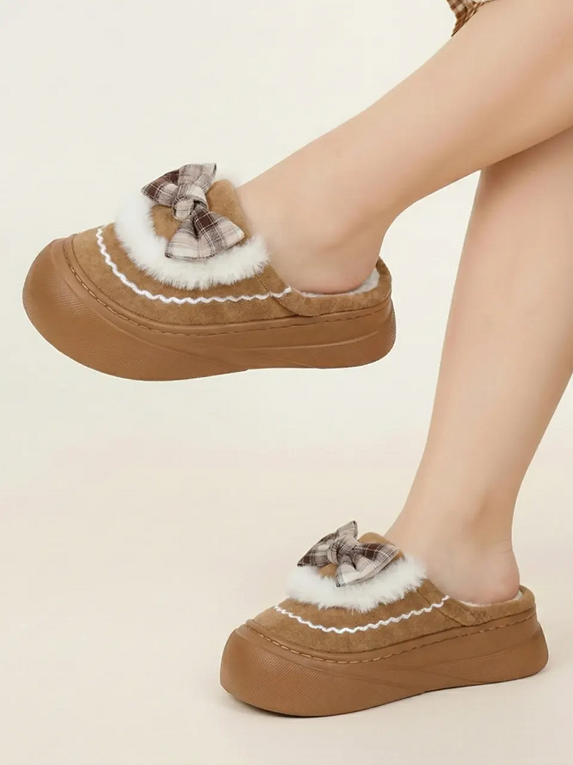Heleey Cozy Bow Knit Winter Slippers