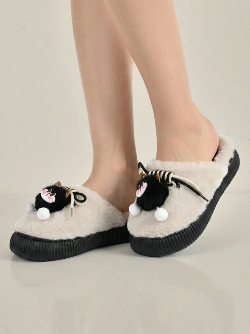 Heleey Cute Kitty Plush Comfort Slippers