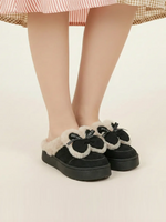 Load image into Gallery viewer, Heleey Elegant Black Bow Fur Slippers