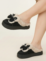 Load image into Gallery viewer, Heleey Elegant Black Bow Fur Slippers
